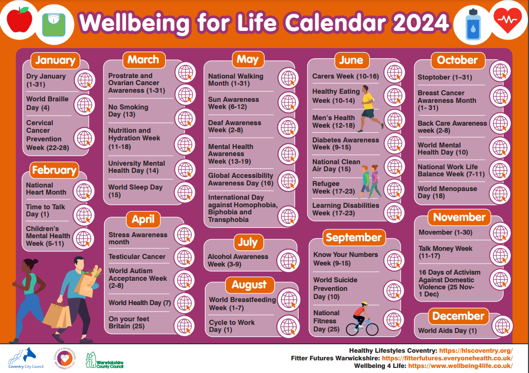 Wellbeing for life calendar 2024