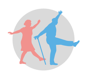 Illustration of an elderly couple being as fit as a fiddle.
