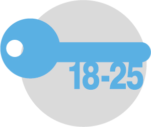 Illustration of a key and the ages 18 - 25
