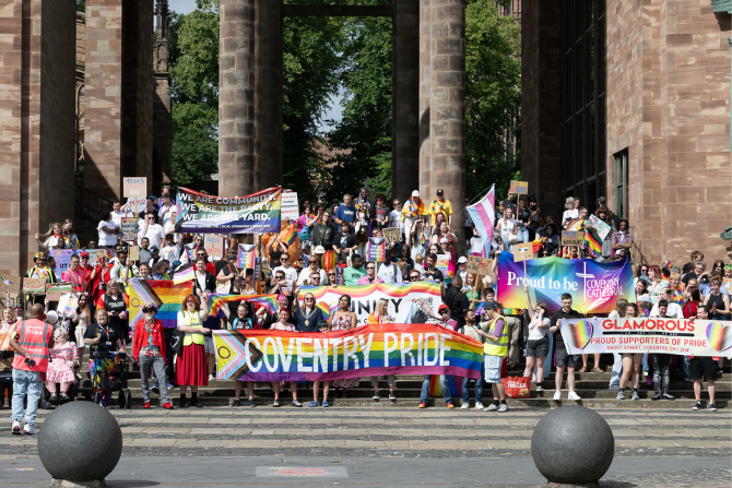 Group of people celebrating Coventry Pride event