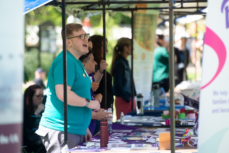 Photograph of multiple busy stalls