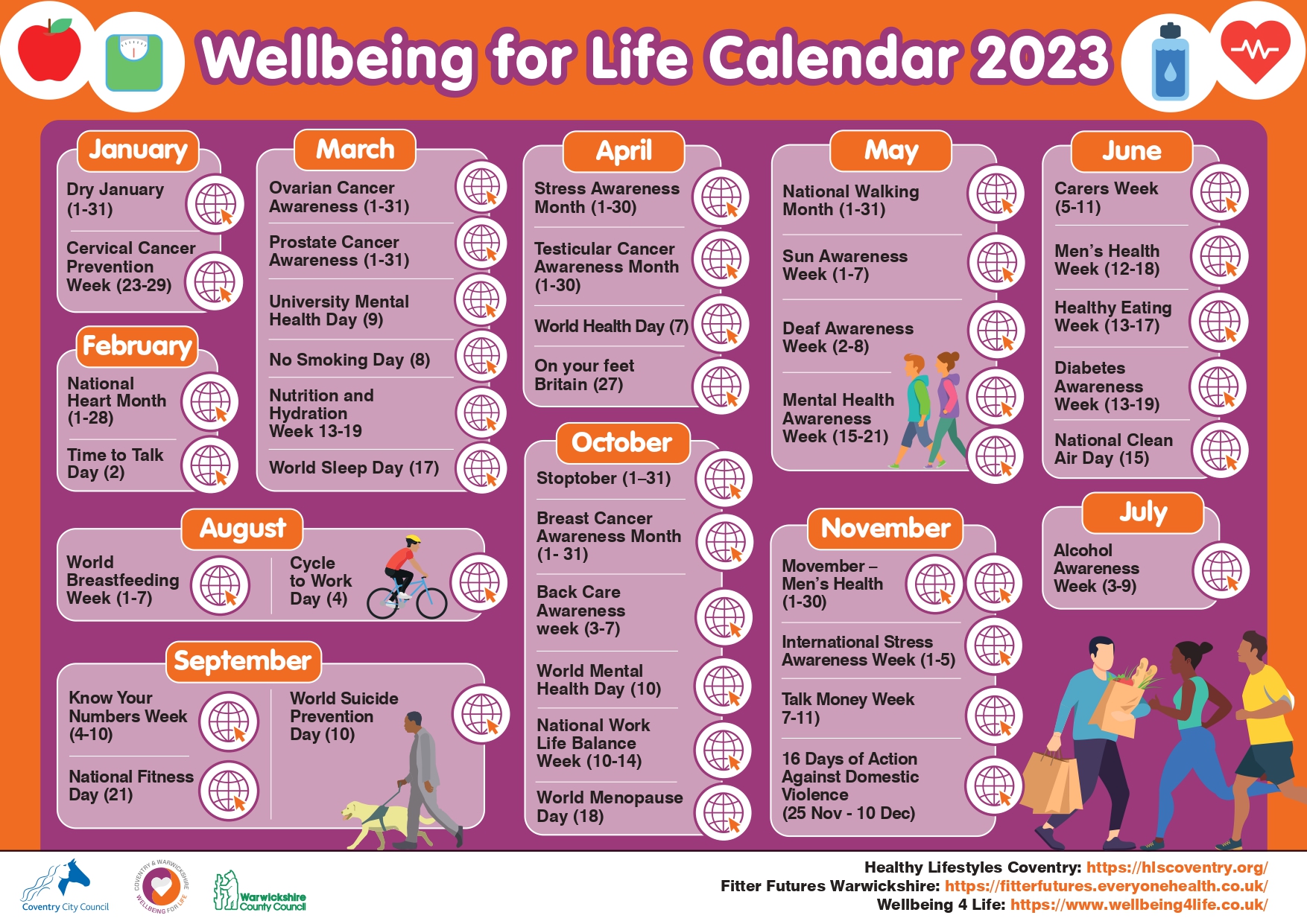 Wellbeing events calendar Wellbeing for life